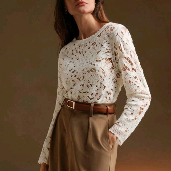 Crochet Casual Hollow Tree Pattern Long Sleeve Sweater - Picture 4 of 4